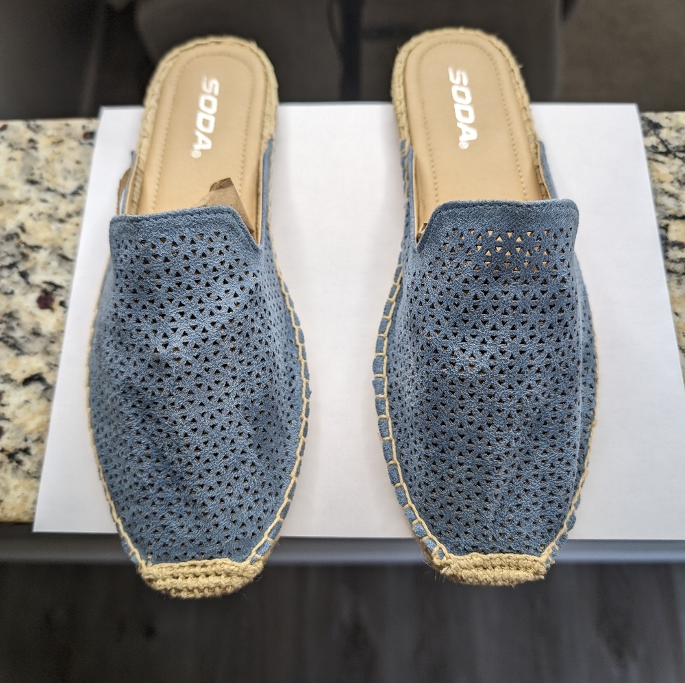 Soda blue and Tan 8.5 espadrille Flat Shoes- Worn once